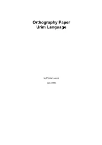Orthography Paper Urim Language