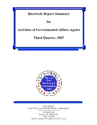 Quarterly Report Summary for Activities of Governmental Affairs