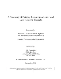 A Summary of Existing Research on Low-Head Dam Removal Projects