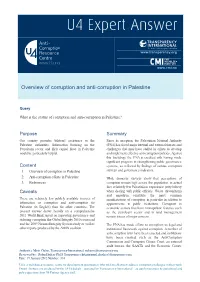 Overview of Corruption and Anti-Corruption in Palestine