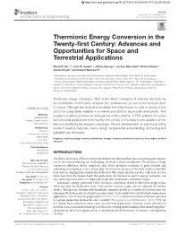 Thermionic Energy Conversion in the Twenty-First Century: Advances and Opportunities for Space and Terrestrial Applications