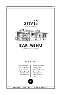 BAR MENU a Comprehensive List of Goods