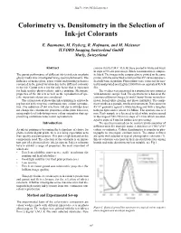 Colorimetry Vs. Densitometry in the Selection of Ink-Jet Colorants