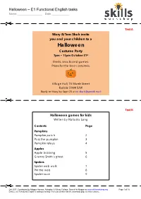 Halloween – E1 Functional English Tasks Name ______Date ______