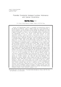 Potential Correlation Between Lactose Intolerance and Cancer Occurrence