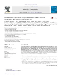Citizen Science Can Improve Conservation Science, Natural Resource Management, and Environmental Protection