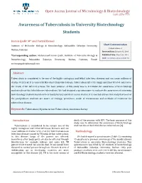 Imran Qadir M and Faryal Batool. Awareness of Tuberculosis in University Copyright© Imran Qadir M and Faryal Batool