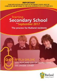 Secondary School Must Be Completed and Returned to the Local Authority by 31 October 2016
