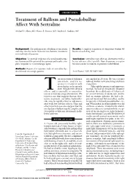 Treatment of Ballism and Pseudobulbar Affect with Sertraline