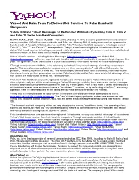 Yahoo! and Palm Team to Deliver Web Services to Palm Handheld