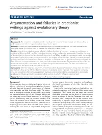 Argumentation and Fallacies in Creationist Writings Against Evolutionary Theory Petteri Nieminen1,2* and Anne-Mari Mustonen1