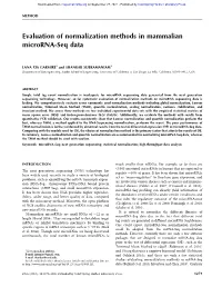 Evaluation of Normalization Methods in Mammalian Microrna-Seq Data