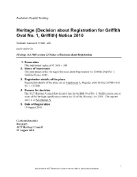 Griffith Oval No. 1, Griffith) Notice 2010