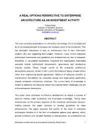 A Real Options Perspective to Enterprise Architecture As an Investment Activity