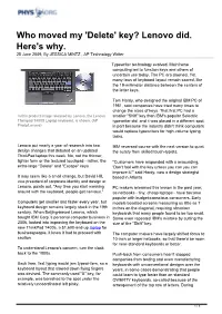 'Delete' Key? Lenovo Did. Here's Why. 25 June 2009, by JESSICA MINTZ , AP Technology Writer