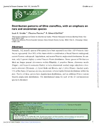 Distribution Patterns of Ohio Stoneflies, with an Emphasis on Rare and Uncommon Species