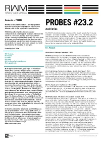 PROBES #23.2 Devoted to Exploring the Complex Map of Sound Art from Different Points of View Organised in Curatorial Series