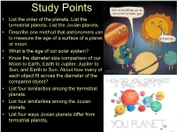 Study Points • List the Order of the Planets