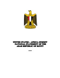 United States – Africa Summit National Statement of the Arab Republic of Egypt