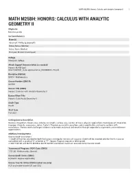 MATH M25BH: Honors: Calculus with Analytic Geometry II 1