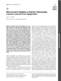 Mitochondrial Stability in Diabetic Retinopathy: Lessons Learned from Epigenetics
