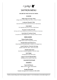 Saffron Menu