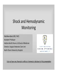 Shock and Hemodynamic Monitoring
