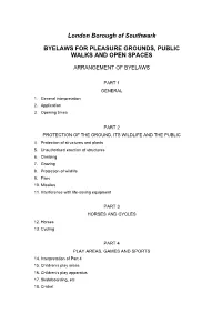 Byelaws for Parks and Open Spaces