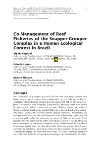 Co-Management of Reef Fisheries of the Snapper-Grouper Complex in A