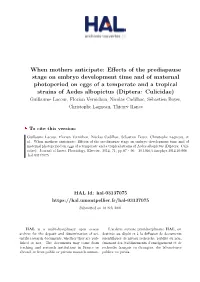 Effects of the Prediapause Stage on Embryo Development