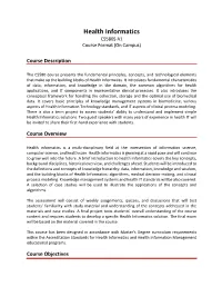 Health Informatics CS580S A1 Course Format (On Campus)