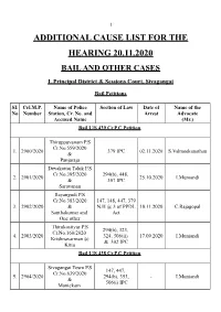 Additional Cause List for the Hearing 20.11.2020 Bail and Other Cases