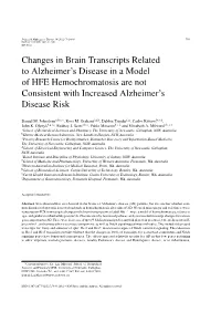 Changes in Brain Transcripts Related to Alzheimer's Disease in a Model