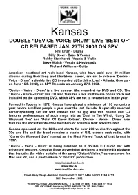 Kansas DOUBLE “DEVICE-VOICE-DRUM” LIVE 'BEST OF' CD RELEASED JAN