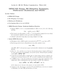 MIMO RX Design, ISI Mitigation Techniques, Multicarrier Modulation and OFDM