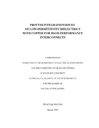 Process Integration Issues of Low-Permittivity Dielectrics with Copper for High-Performance Interconnects