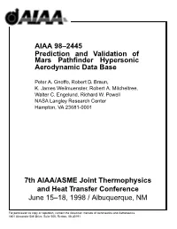 AIAA 98–2445 Prediction and Validation of Mars Pathfinder
