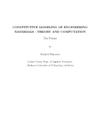 CONSTITUTIVE MODELING of ENGINEERING MATERIALS - THEORY and COMPUTATION the Primer