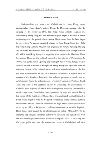 Editor's Word Understanding the History of Catholicism in Hong Kong