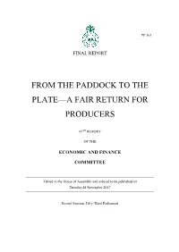 From the Paddock to the Plate—A Fair Return for Producers