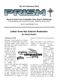 Letter from the Interim Moderator Dr Hazel Hastie