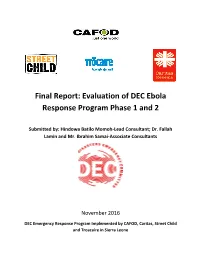 Evaluation of DEC Ebola Response Programme