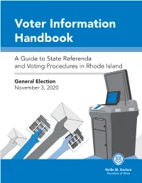 Rhode Island Voter Information Handbook 2020 What’S in This Guide