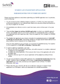 Student-Led Studentship Application: Guidance Notes for October 2021 Entry