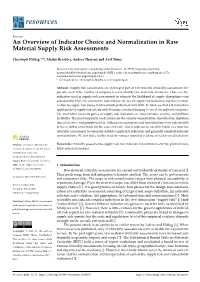 An Overview of Indicator Choice and Normalization in Raw Material Supply Risk Assessments