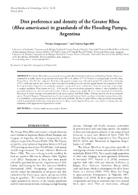 Diet Preference and Density of the Greater Rhea (Rhea Americana) in Grasslands of the Flooding Pampa, Argentina