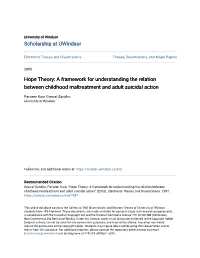 Hope Theory: a Framework for Understanding the Relation Between Childhood Maltreatment and Adult Suicidal Action