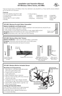 Installation and Operation Manual STI Wireless Chime Series, 433 Mhz