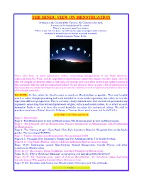 THE HINDU VIEW on MENSTRUATION “A Woman Is the Creator of the Universe, the Universe Is Her Form