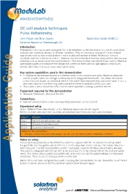 DC Cell Analysis Techniques Pulse Voltammetry John Harper and Brian Sayers Application Guide: AGML11 Solartron Analytical, Farnborough, UK